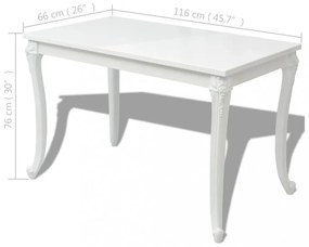 fehér magasfényű étkezőasztal 116 x 66 x 76 cm