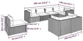 8 részes szürke polyrattan kerti ülőgarnitúra párnákkal