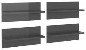 4 db magasfényű szürke fali polc 40 x 11,5 x 18 cm