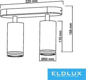 UNIVERSO Spot lámpatest 2xGU10 Max.35w IP20 D55x110x220mm Fekete