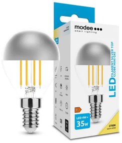 LED lámpa , égő , izzószálas hatás , filament , E14 foglalat , P45 , 4 Watt , meleg fehér , Silver Top , Modee