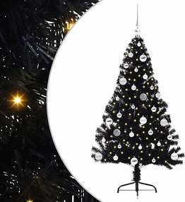 vidaXL Mesterséges, előre világított karácsonyi fa Fekete 150 cm PVC