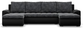 Tokio U alakú sarokkanapé, 3 ágyneműtartóval, fonott + műbőr, univerzális oldal, szürke - fekete