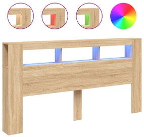 sonoma tölgy színű szerelt fa LED-es fejtámla 200x18,5x103,5 cm