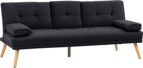 HOMCOM Kanapéágy, 3-Fős Kanapéágy Tálcával és Pohártartóval, Linóleum Hatású, Skandináv Design, max 250 kg Teherbírás, Nappaliba, Szürke | Aosom