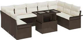 vidaXL Kerti Kanapé Szett párnával 10 pcs Barna Poli rattan