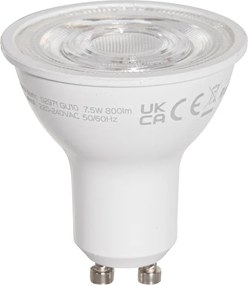 5 darabos GU10 50 mm-es LED izzókészlet, átlátszó, 7,5 W, 800 lm, 3000 K