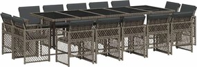 vidaXL 15 részes szürke polyrattan kerti étkezőgarnitúra párnákkal