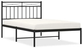 fekete fém ágykeret fejtámlával 107 x 203 cm
