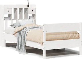 vidaXL fehér tömör fenyőfa könyvespolcos ágy matrac nélkül 90 x 190 cm