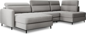 Világosszürke bársony kinyitható-tárolóhelyes sarokkanapé (jobb oldali-U alakú) Berrto – ELTAP