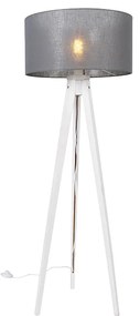 Modern állólámpa állványon fehér, szürke árnyékolóval 50 cm - Tripod Classic