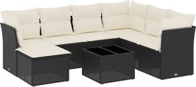 vidaXL 8 részes fekete polyrattan kerti ülőgarnitúra párnákkal