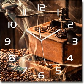 Nagy négyzet alakú üveg falióra Kávébab 60x60 cm