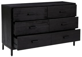 fekete tömör újrahasznosított fenyő tálalószekrény 110x35x70cm