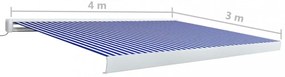 kék és fehér motorizált kazettás napellenző 400x300 cm