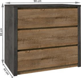 Komód, tölgy lefkas sötét/smooth szürke, MONTANA K3S