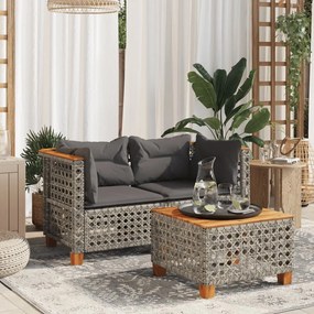2 db szürke polyrattan kerti sarokkanapé párnával