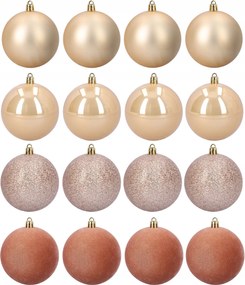 Karácsonyfa gömbök nagy 8 cm arany bézs 16 db-os törhetetlen mix szett