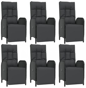 vidaXL 7 részes fekete polyrattan kerti étkezőgarnitúra párnával