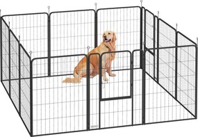 PawHut Kiskutya Játéktér - 12 Panelekből Álló Kiskutya Kerítés 68x100 cm - Minden Ajtóval, Földbe Verhető Stakesekkel, Flexibilis, Összecsukható Védőb
