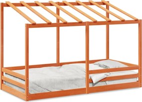 vidaXL viaszbarna tömör fenyőfa gyerekágy tetővel 90 x 200 cm