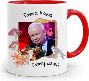 Piros Vicces Bögre Jaroslaw Kaczynski fényképes nyomattal