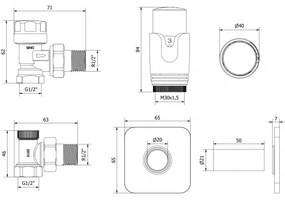 Mexen G00, sarokszelep G 1/2" fedéllel és termosztatikus fejjel M30x1,5 mm, arany fényes, W901-900-909-50