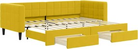 vidaXL sárga kihúzható bársony heverő fiókkal 80 x 200 cm