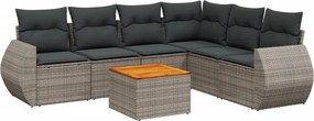 vidaXL 7 részes szürke polyrattan kerti ülőgarnitúra párnákkal