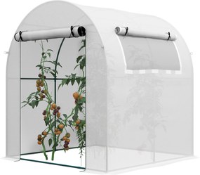 Outsunny Kertészeti Üvegház 180x180x200 cm Kis Tüneles Üvegház Rolós Ajtóval és Hálós Ablakkal Növények és Virágok Termesztéséhez Fehér | Aosom