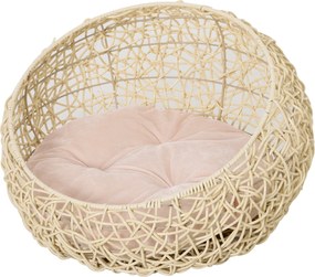 PawHut Rattannal készült macskaágy párnával - Macskabúvó, Macskakosár, Kutyafekhely, Pihenőhely, Kutyaház, Háziállat fekhely macskáknak és kutyáknak,