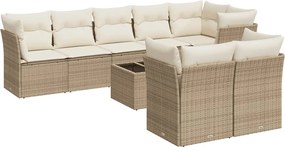 vidaXL 9 részes bézs polyrattan kerti ülőgarnitúra párnákkal