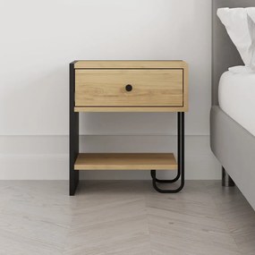 Fekete-natúr színű éjjeliszekrény tölgyfa dekorral Saturne – Marckeric