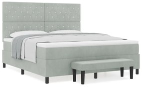 Box Spring Ágy Matraccal és Paddal Világosszürke 180x200 cm Bársony