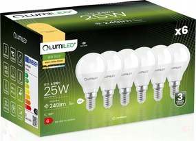 6x Led izzó E14 2,5W 25W 3000K Meleg 180° Lumiled Nem Pislog Prémium