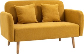 HOMCOM 2 Fős Kanapé, Kanapé 2 Dekoratív Párnával, Párnázott Kétfős Kanapé, Kárpit Bézs Hatású, Karfa, Kétfős Kanapé Nappaliba, Hálószobába, 130 x 70 x