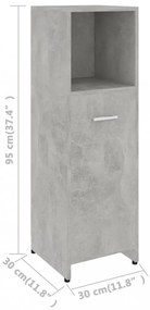 betonszürke szerelt fa fürdőszobaszekrény 30 x 30 x 95 cm