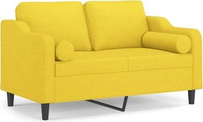 vidaXL 2 személyes világossárga szövet kanapé díszpárnákkal 120 cm