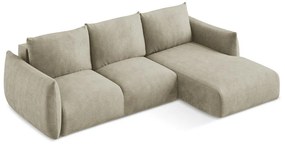 Bézs zsenília kinyitható sarokkanapé (jobb oldali-heverő résszel) Leila – Makamii