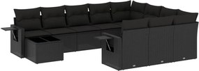 vidaXL 11 részes fekete polyrattan kerti ülőgarnitúra párnákkal