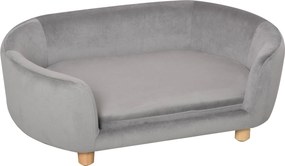 PawHut Kiskedvenc Kanapé Kutyabútor Holland Velúr Habos Bükk Lábbal Macskáknak és Kutyáknak 86 x 55 x 33 cm Világosszürke | Aosom