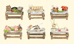 Fa bazár asztalok, 6 különböző, 9,5x5x6,5cm