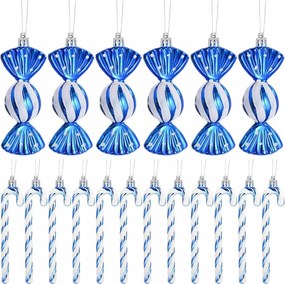 Bombák Cukorka karácsonyi pálcák karácsonyfára műanyag kék 18 db-os szett