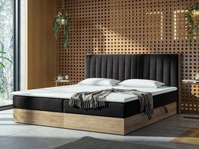 AGER kontinentális ágy 140x200 - fekete / arany tölgy + INGYENES topper