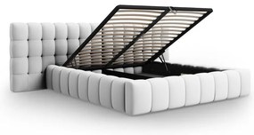 Világosszürke kárpitozott ágyneműtartós franciaágy ágyráccsal 200x200 cm Mamaia – Micadoni Home