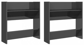 2 db magasfényű szürke szerelt fa fali cipősszekrény 60x18x60cm