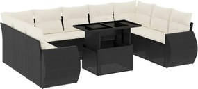 vidaXL 10 részes fekete polyrattan kerti ülőgarnitúra párnákkal