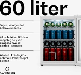 Klarstein Beersafe italhűtő tükörüveg ajtóval | 64 x 48 cm | 85 W | 60 liter | Fehér