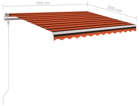 narancssárga-barna kézzel kihúzható LED-es napellenző 3,5x2,5 m